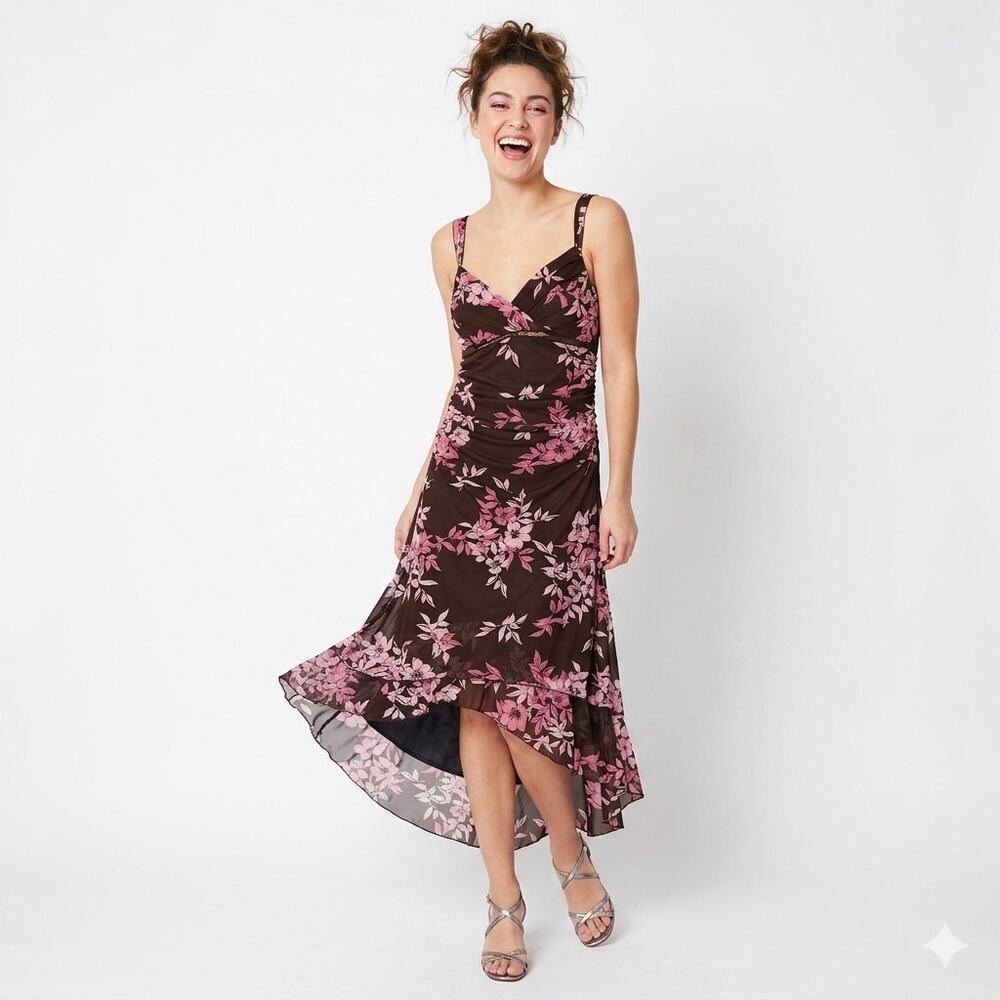 Ruby Rox Y2K Floral High Low Dress Juniors Large Brown Asymmetric Hem Vintage
